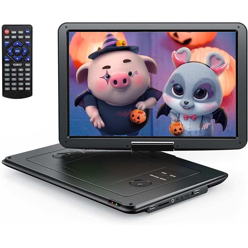 YOTON ポータブルDVDプレーヤー 16.9インチ YOTON DVDビデオプレーヤー 14.1インチHD液晶画面 デュアル高品質アンプ内蔵 4 6時間の長時間再生 270°と180°双方向折りたたみスクリーン 地域制限なし USB SDカード対応 AVイ