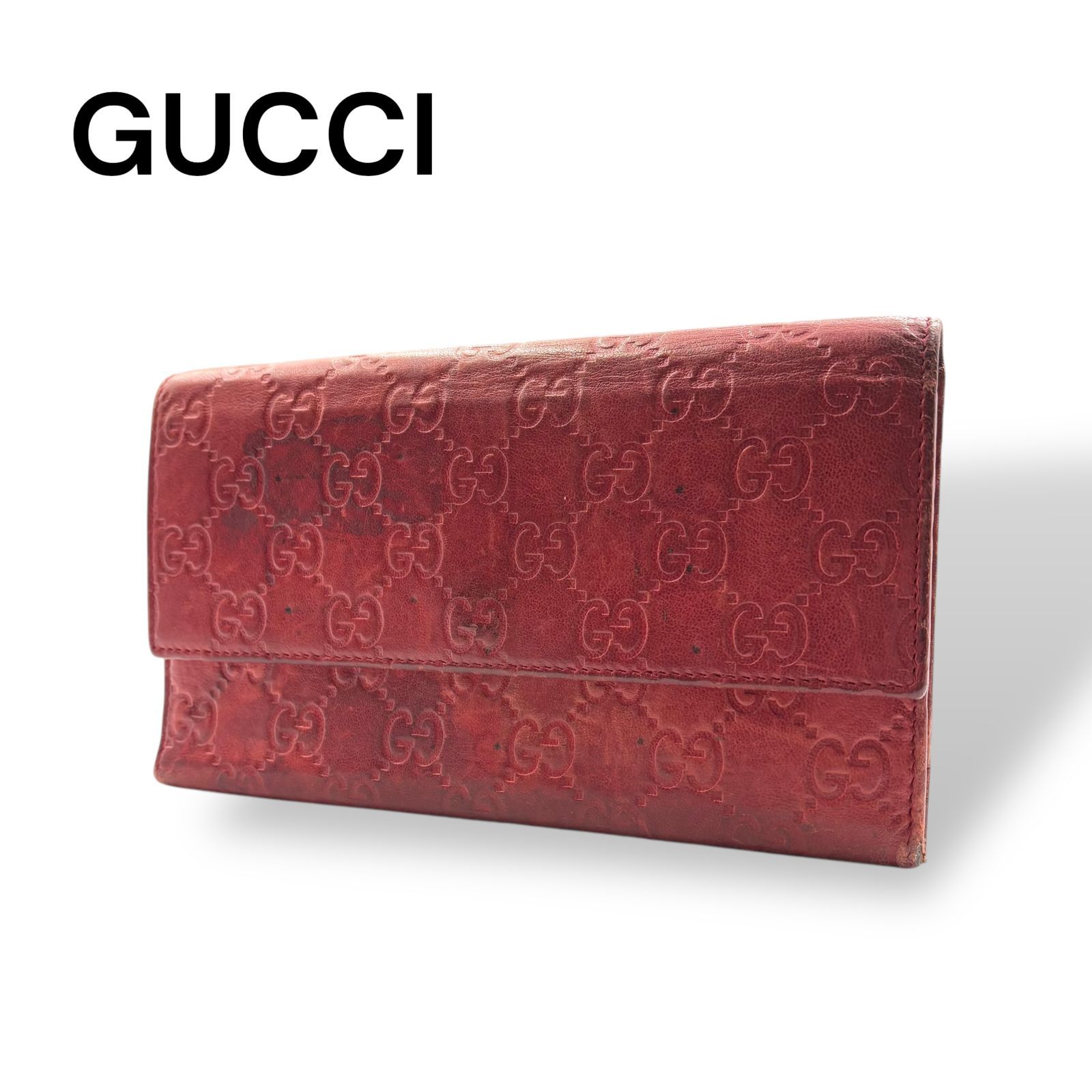 GUCCI グッチ　3つ折り長財布　レザー　レッド　248128753 R503