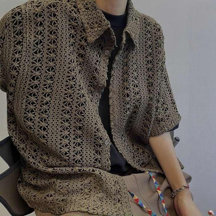 clane 透かし編みニット半袖Tシャツ 透かし編み ニットTシャツ（Tシャツ／カットソー）｜B.C STOCK