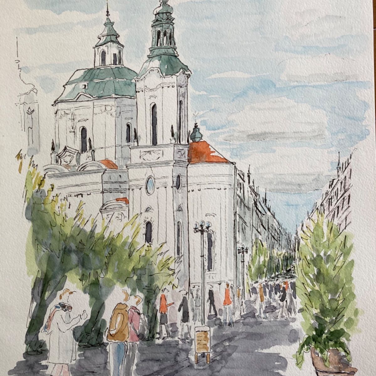 チェコの町並み 水彩画 チェコの町並み 水彩画