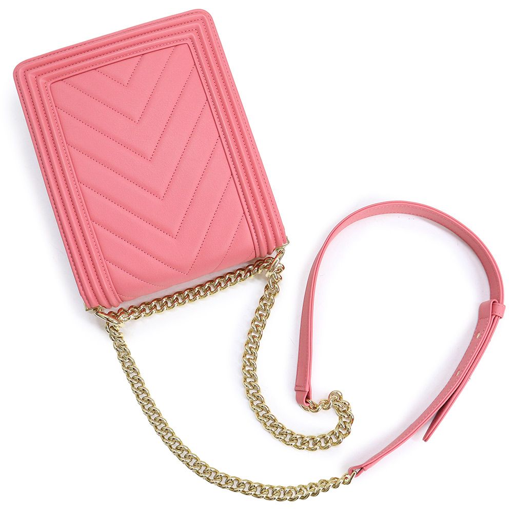 （未使用　展示品）シャネル CHANEL ボーイシャネル シェブロン Vステッチ 2Way チェーン ショルダーバッグ 斜め掛け ラムスキン レザー ピンク ゴールド金具 AS0130 シャネル ボーイシャネル シェブロン Vステッチ 2Way チェーン