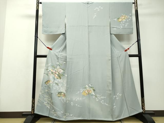 平和屋着物●訪問着　流水地紙草花文　暈し染め　金彩　正絹　逸品　未使用　CAAU2777yc 平和屋着物○訪問着 流水地紙草花文 暈し染め 金彩 正絹