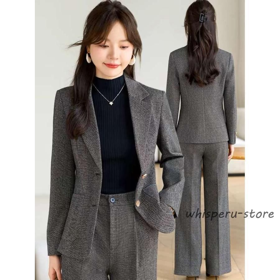 パンツスーツ セットアップ レディース ワイドパンツ ツイエロード 春 秋 冬 着痩せ スーツセット おしゃれ フォーマル