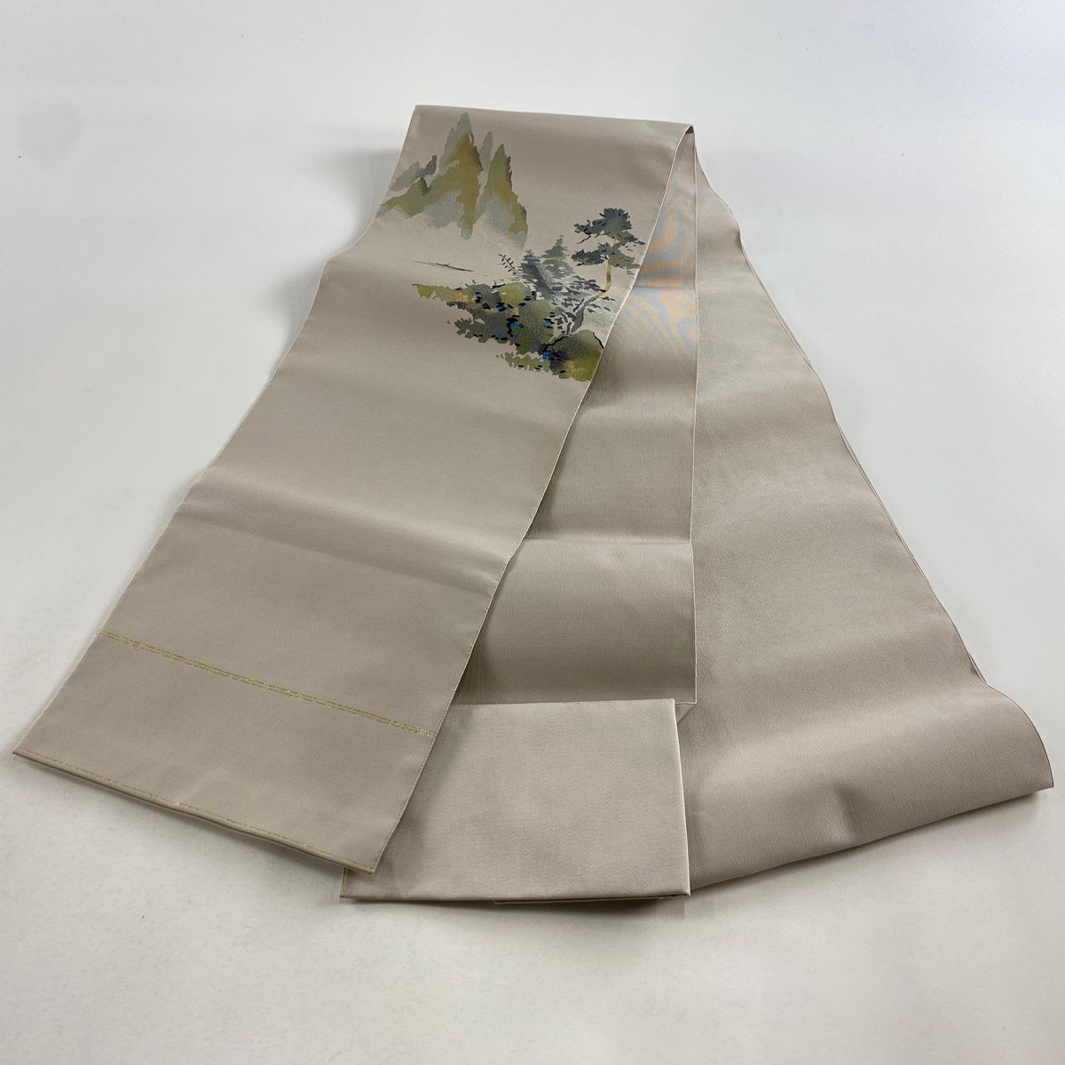 名古屋帯 秀品 八寸名古屋帯 松葉仕立て 関西仕立て 風景 舟 金銀糸 薄