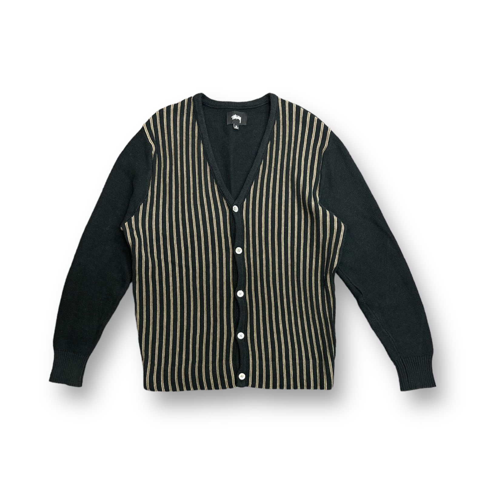 STUSSY 20AW Stripe cardigan ストライプ 切替 ニット カーディガン ステューシー ブラック系 M 68634A3 -  メルカリ