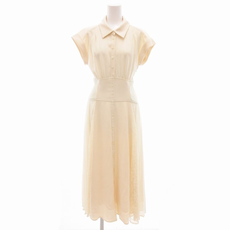 マイストラーダ Mystrada 22SS プリーツミックスシャツドレス ワンピース コルセット ロング丈 フレンチスリーブ 36 S ベージュ系 /HO◇ 0203