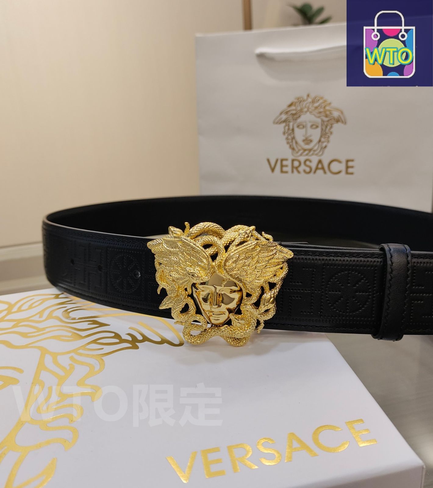VERSACE ヴェルサーチ レザー ベルト 今日WTO】VERSACE ヴェルサーチ レザーベルト-GQ73 - メルカリ