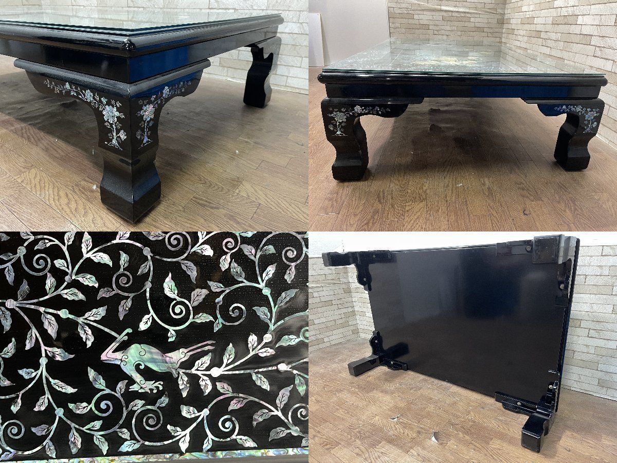 ガラス天板 黒漆塗