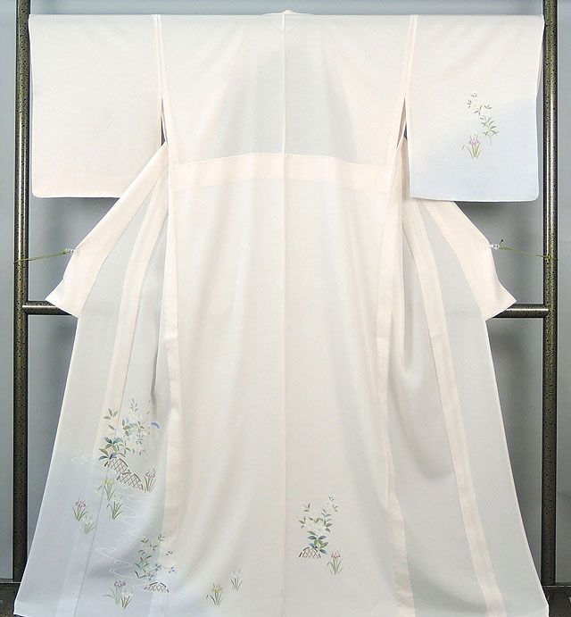 夏物 訪問着 仕立て上がり 正絹 夏物 流水女郎花菖蒲模様 絽訪問着 夏 夏用 仕立済 着物 wb2072
