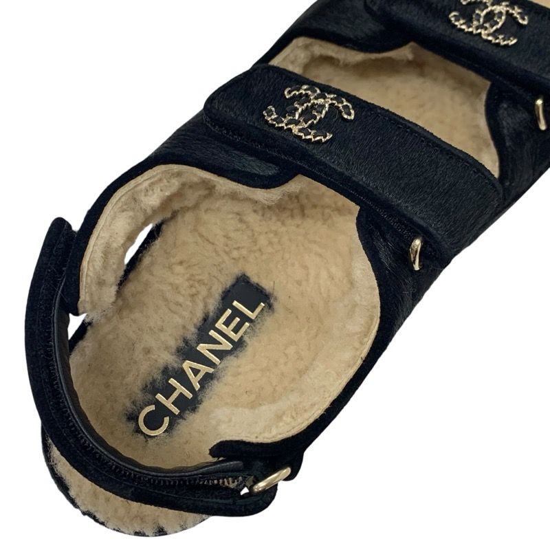【足元にリュクスを♪】シャネル チェーンストラップサンダル シャネル CHANEL サンダル 靴 シューズ ハラコ ムートン