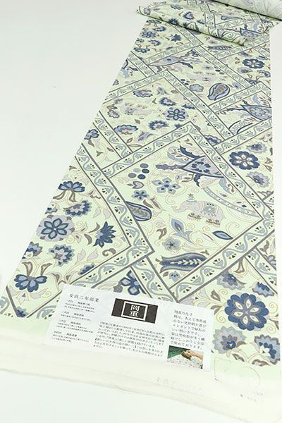 ona4557 京都老舗染め工房 岡重 染め 全通 九寸 名古屋帯 夏虫色 菱取更紗に象 お仕立て付き 2~3週間で発送