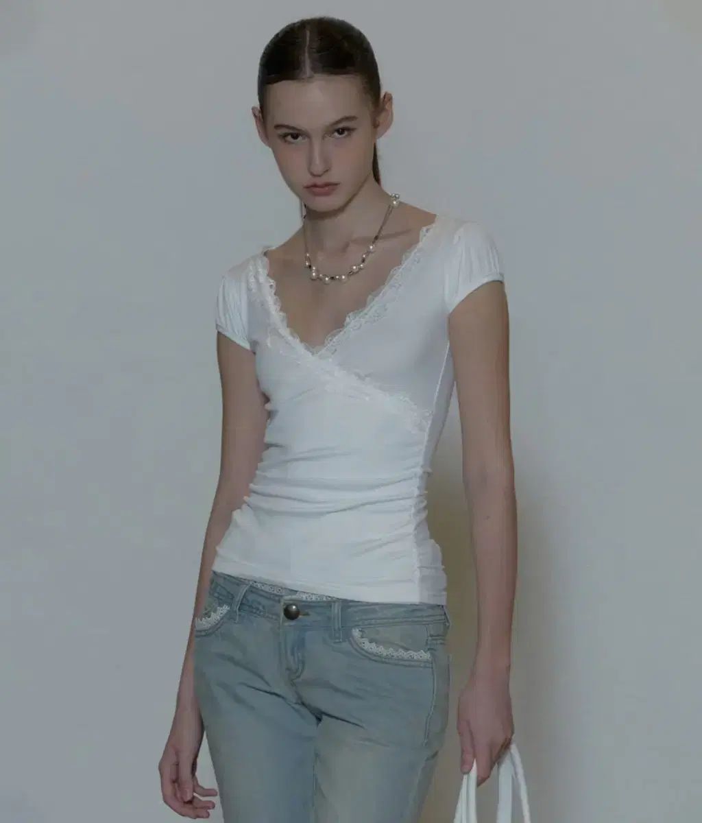 Tシャツ・カットソー [SCULPTOR] Lace Trim Wrap Tee White SC24S261WH SCULPTOR(スカルプター) Lace Trim Wrap Tee White - メルカリ