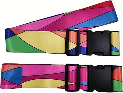 【Wdlife】スーツケースベルト2本ワンタッチ式 十字型 トランクベルトLuggage Straps Suitcase Belts 荷物ストラップ 盗難防止 旅行 出張 サイズ調整可（カラフルウェーブ）