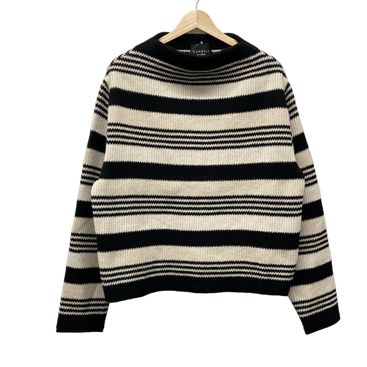 VERMEIL par iena ヴェルメイユ パー イエナ 長袖セーター レディース - アイボリー×黒 ハイネック|ボーダー