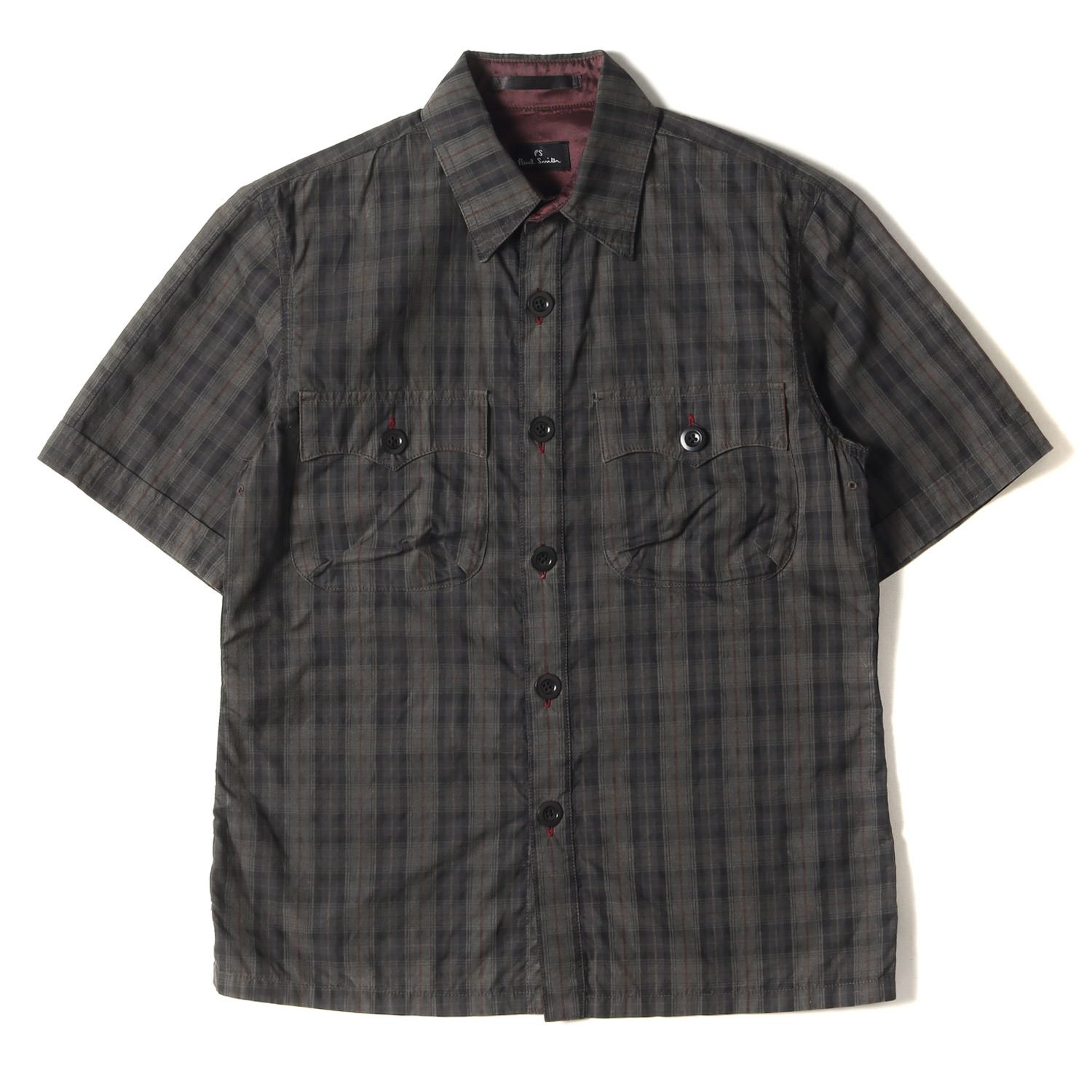 Paul Smith ポールスミス シャツ サイズ:S ピグメント加工 チェック 半袖 ボックス 103319 09S4S PS チャコールブラック系 トップス カットソー カジュアルシャツ ブランド