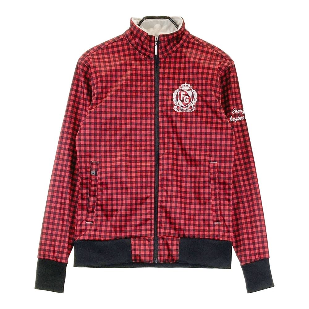 サイズ：M FILA GOLF フィラゴルフ  裏起毛 ジップジャケット チェック柄 レッド系 [240101484603] ゴルフウェア メンズ ストスト サイズ：M FILA GOLF フィラゴルフ 裏起毛 ジップジャケット