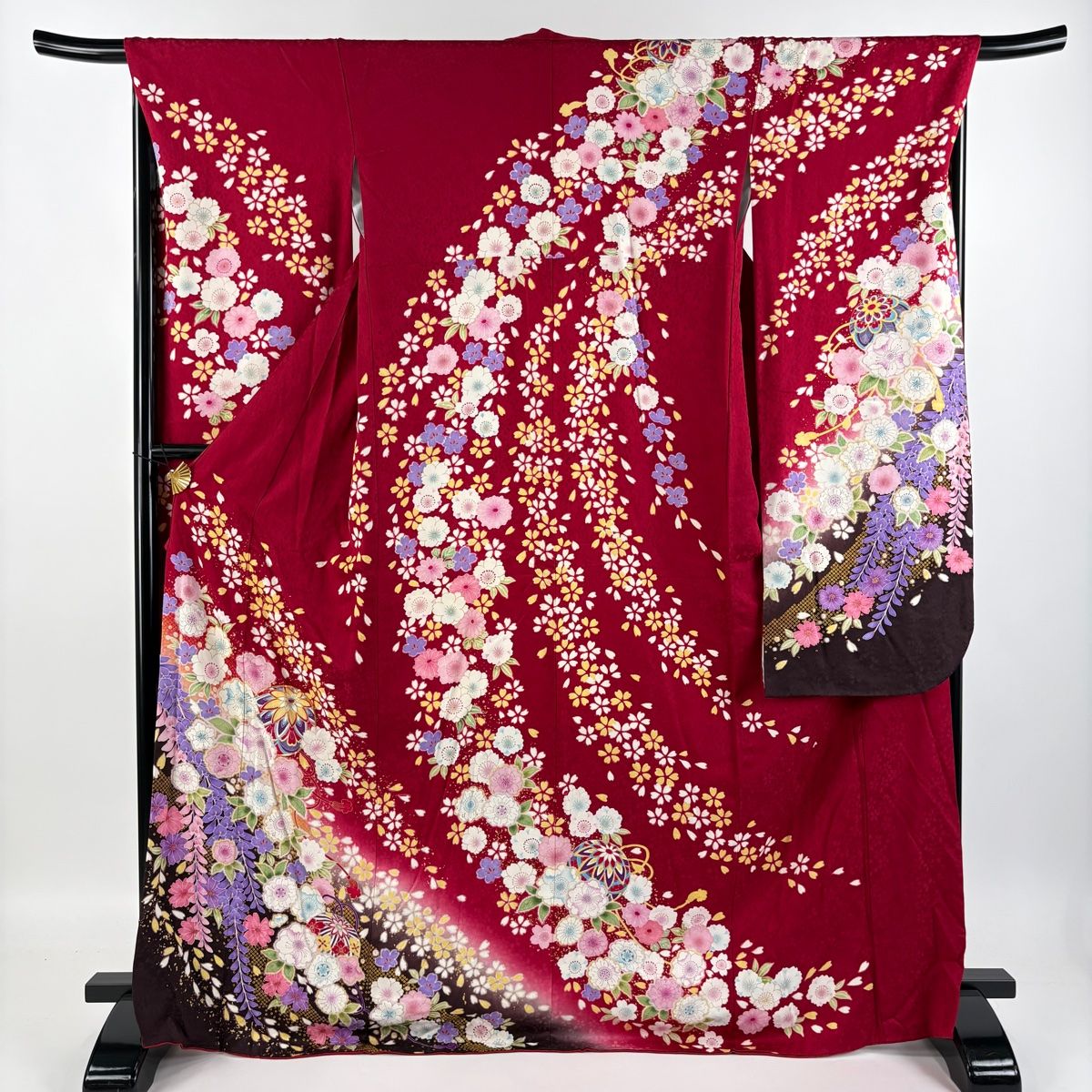 FN63＊美品！辻が花柄＊居敷当て付き＊無双＊振袖用＊長襦袢＊１２９ｃｍ＊裄６７ 振袖 身丈170cm 裄丈67.5cm L 袷 手鞠 辻が花柄 金糸 金彩 赤