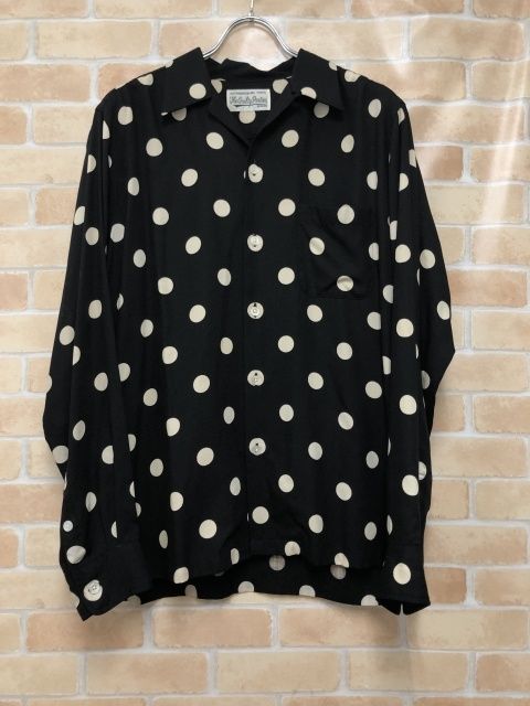 WACKO MARIA ワコマリア レーヨン ドット オープンカラーシャツ ブラック L 111432503