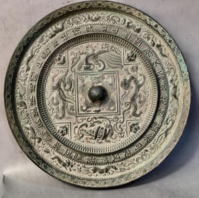銅鏡　玉銅鏡　青銅器　玉石　中国美術　古玩 極美品 ！高品質！中国 銅器 純銅鏡 黄銅鏡 漢 擬古銅鏡 円形