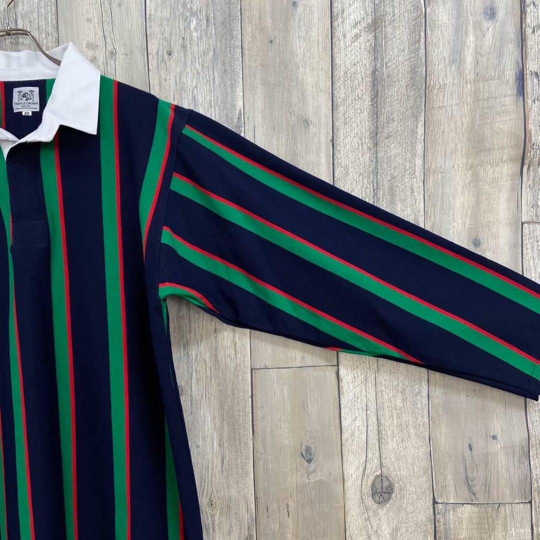 TRIPLE CROWN トリプルクラウン 長袖 ストライプ ポロシャツ 40