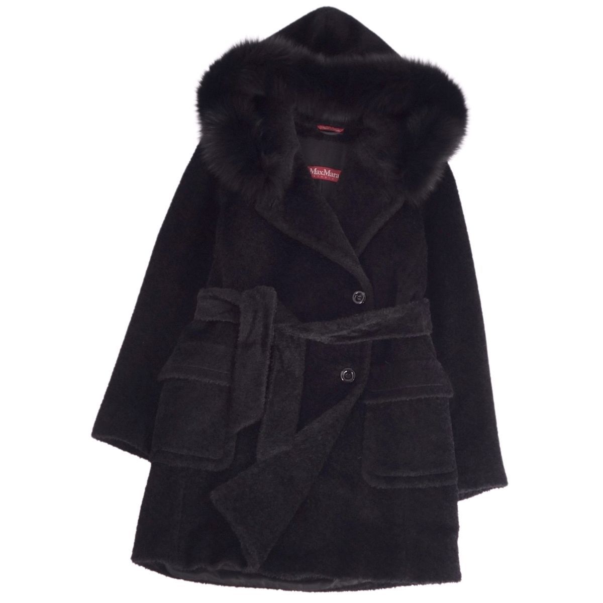 関税送料込【Max Mara Studio】ロングコート フード ブラック エスマックスマーラ ジャージー コート ロング パーカー L相当