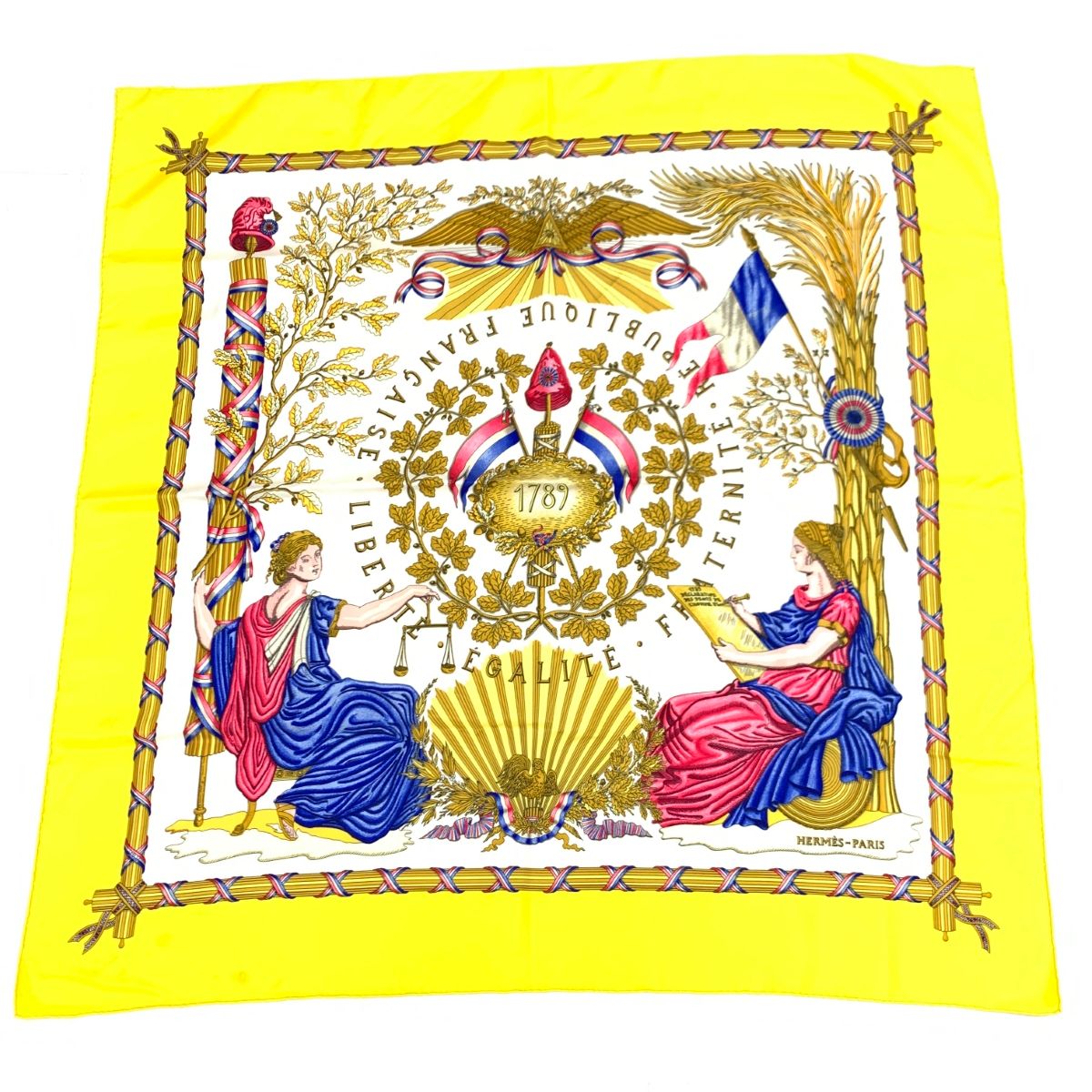HERMES エルメス カレ90 スカーフ イエロー フランス革命を記念して