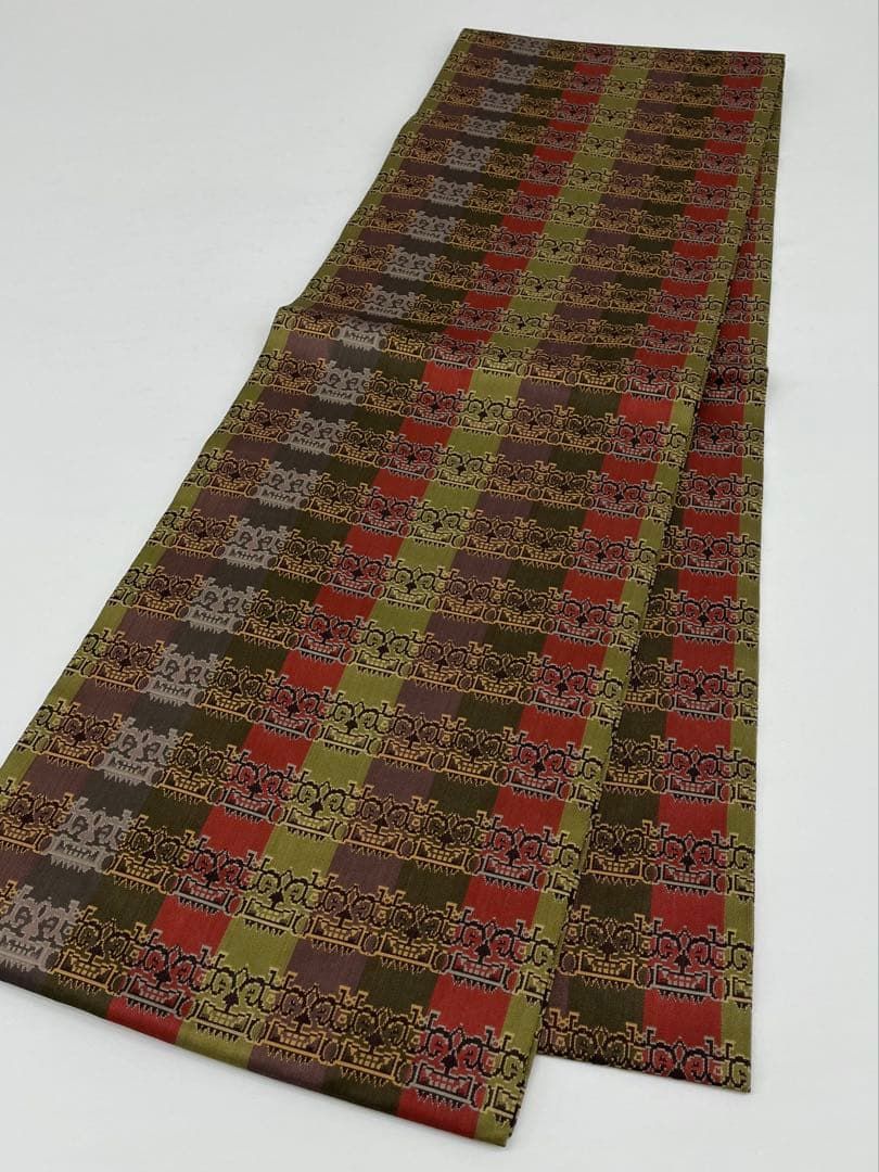 龍村美術織物 獅噛文長斑錦 九寸名古屋帯 開き名古屋 正絹 Q900 - メルカリ