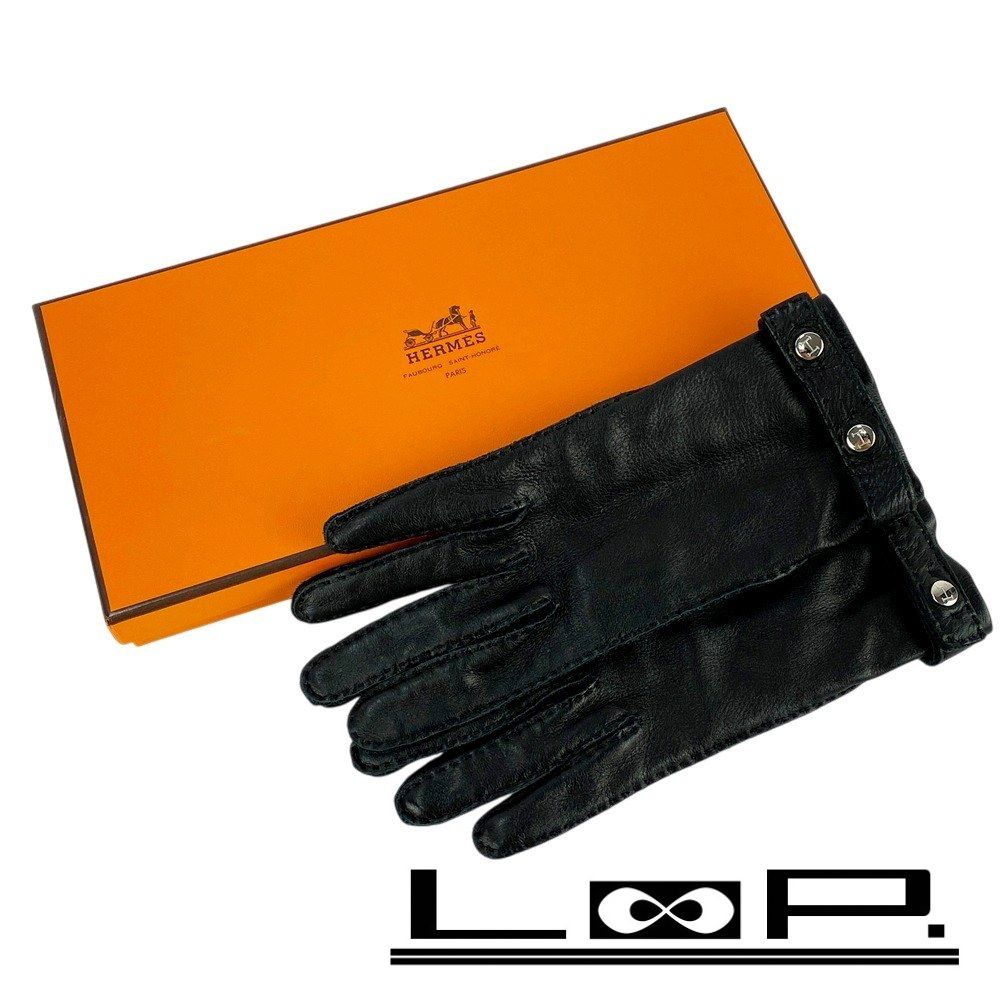 エルメス グローブ 手袋 ウィメンズ ファッション レザー シルク ブラック S 箱 449604 5