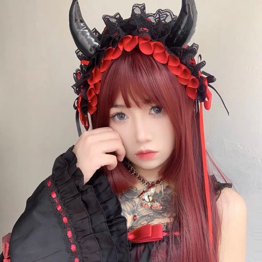 レッド ホワイト 小悪魔フリル ヘッドドレス ゴスロリ ヘッド