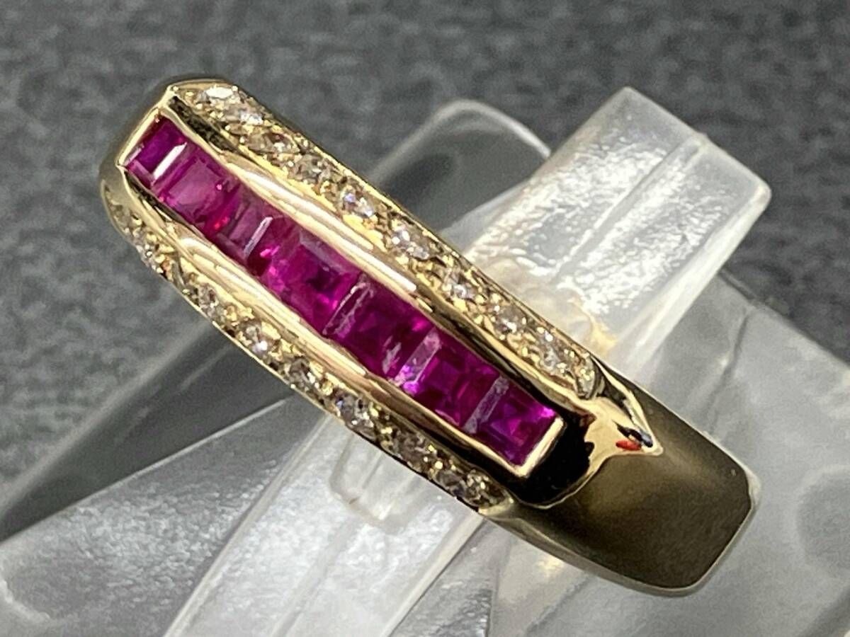 K18 イエローゴールド 天然ルビー #15.5 総重量4.6g 指輪 リング