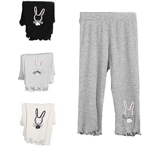 110 [Lhyxuuk] 3枚セット ガールズ レギンスパンツ 7分丈 キッズ 可愛いレース マルチパック 春 夏 通園 通学 普段着 110-150cm (110)