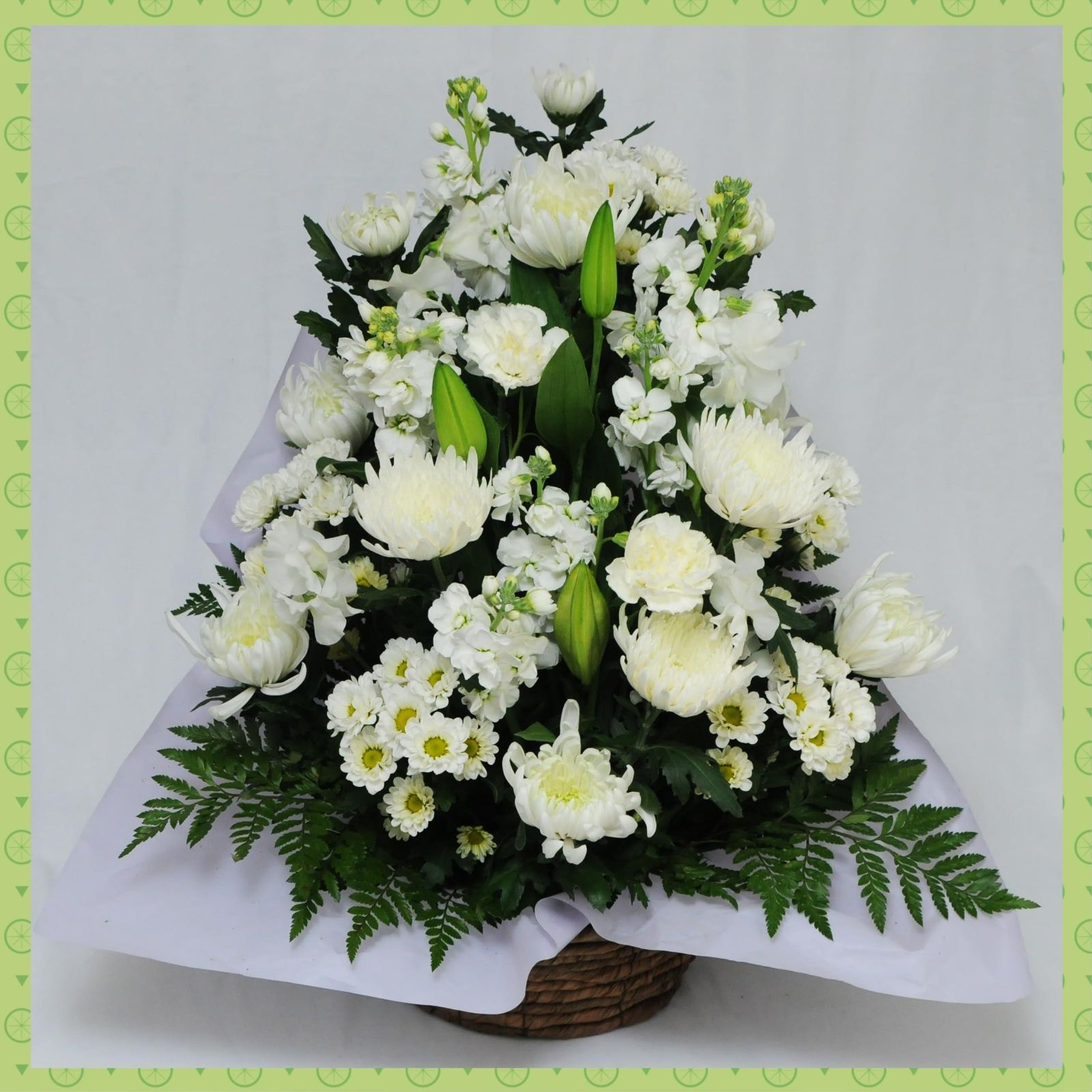 仏花　お供え花　初盆　造花　カトレア　胡蝶蘭 仏花 カトレアと胡蝶蘭のガラスドームアレンジ(L)＊プリザーブド