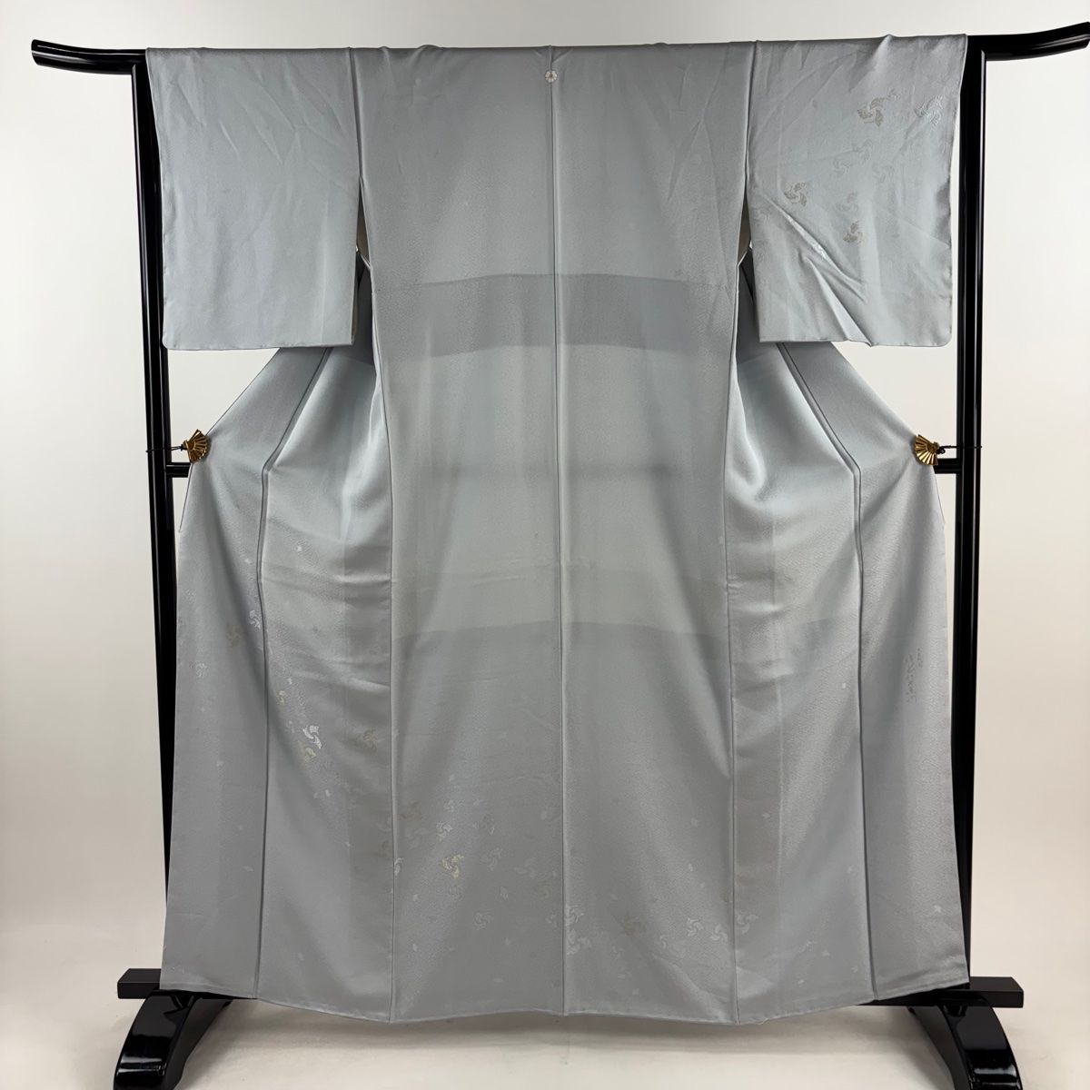 付下げ 身丈161.5cm 裄丈64cm M 袷 落款 銀杏 地紋 金糸 水色 正絹 一つ紋