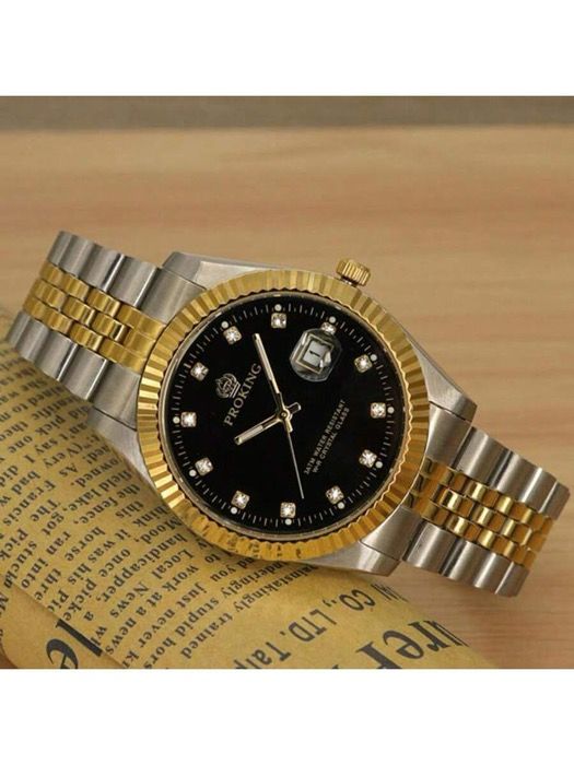 腕時計 メンズ クォーツ 1個 40mm メンズ腕時計 ビジネス防水ステンレススチールケース-バンド クォーツ腕時計 カレンダー付き 夜光ポインター ラインストーン付きブラックダイヤル デイリーウェアに適し 誕