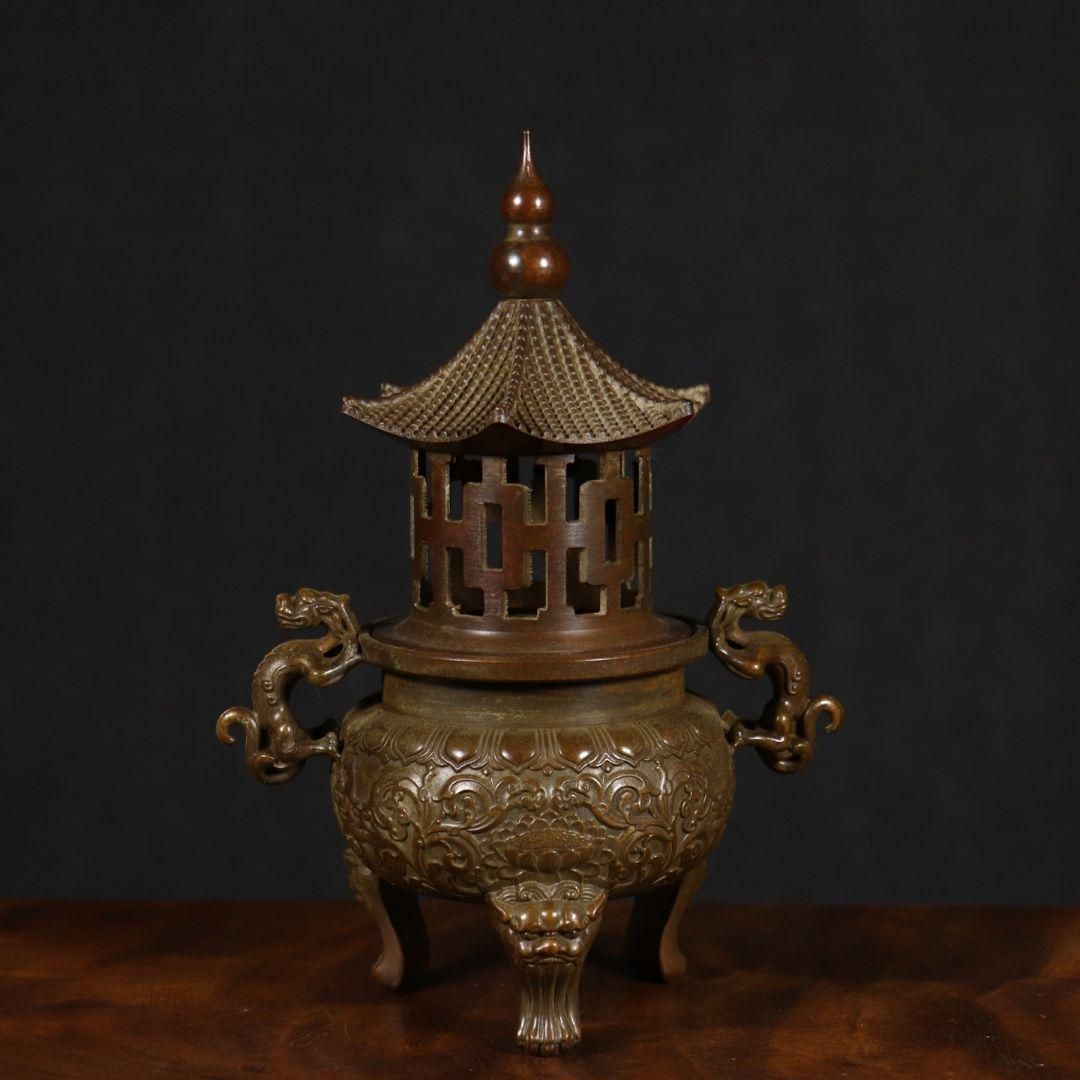 銅製 神獣 青龍 鎮宅 竜獣 霊獣 筆架 筆棚 書道具 文房具 工芸