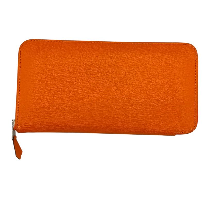 エルメス HERMES アザップロング □O刻 オレンジ×シルバー金具 シェーブル ユニセックス 長財布