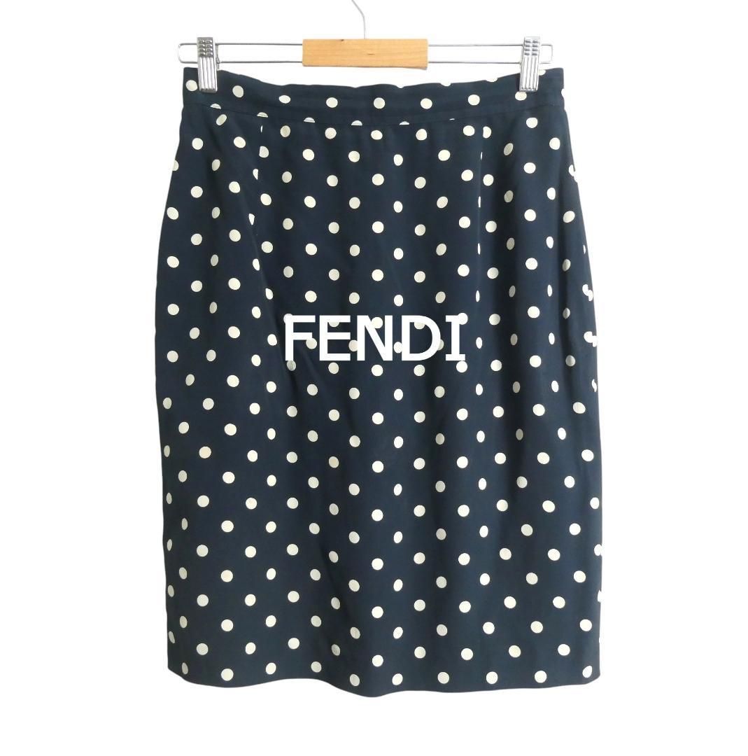 FENDI フェンディ サイズ44 アセテート×シルク 水玉柄 ドット柄 膝丈