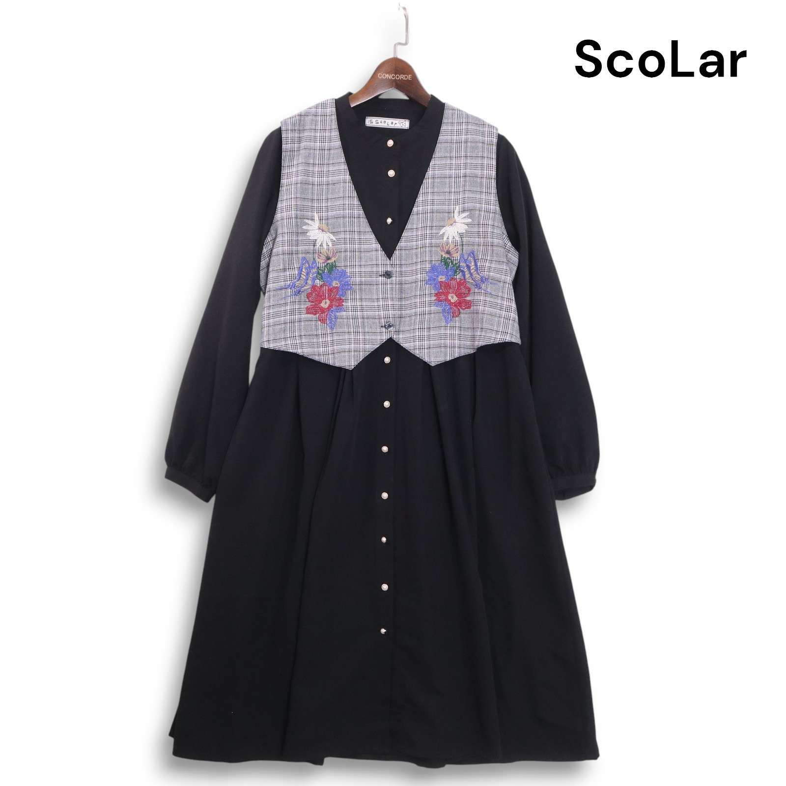 新品未使用 AS刺繍入り黒と紫のチェックワンピース 130cm キッズ