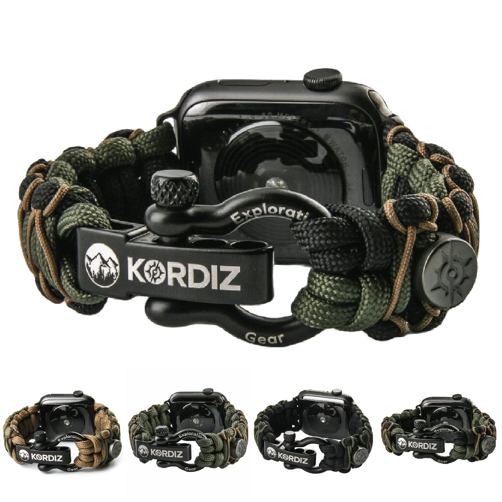 KORDIZ Survivor Pro - パラコードApple Watchバンド 42mm 44mm 45mm Apple Watch対応 ステンレススチール調節可能なシャック [ブラック/グリーン、マイクロコヨーテ。] [M for 42/44/45mm]