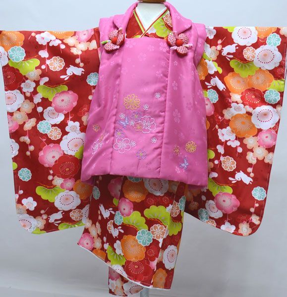 七五三 三歳 女児 被布着物フルセット 百花繚乱 NO33263別途￥3800刺繍の半衿