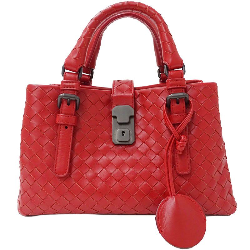 ボッテガべネタ赤いレザー編み込みハンドバッグ ボッテガヴェネタ BOTTEGAVENETA バッグ レディース ブランド