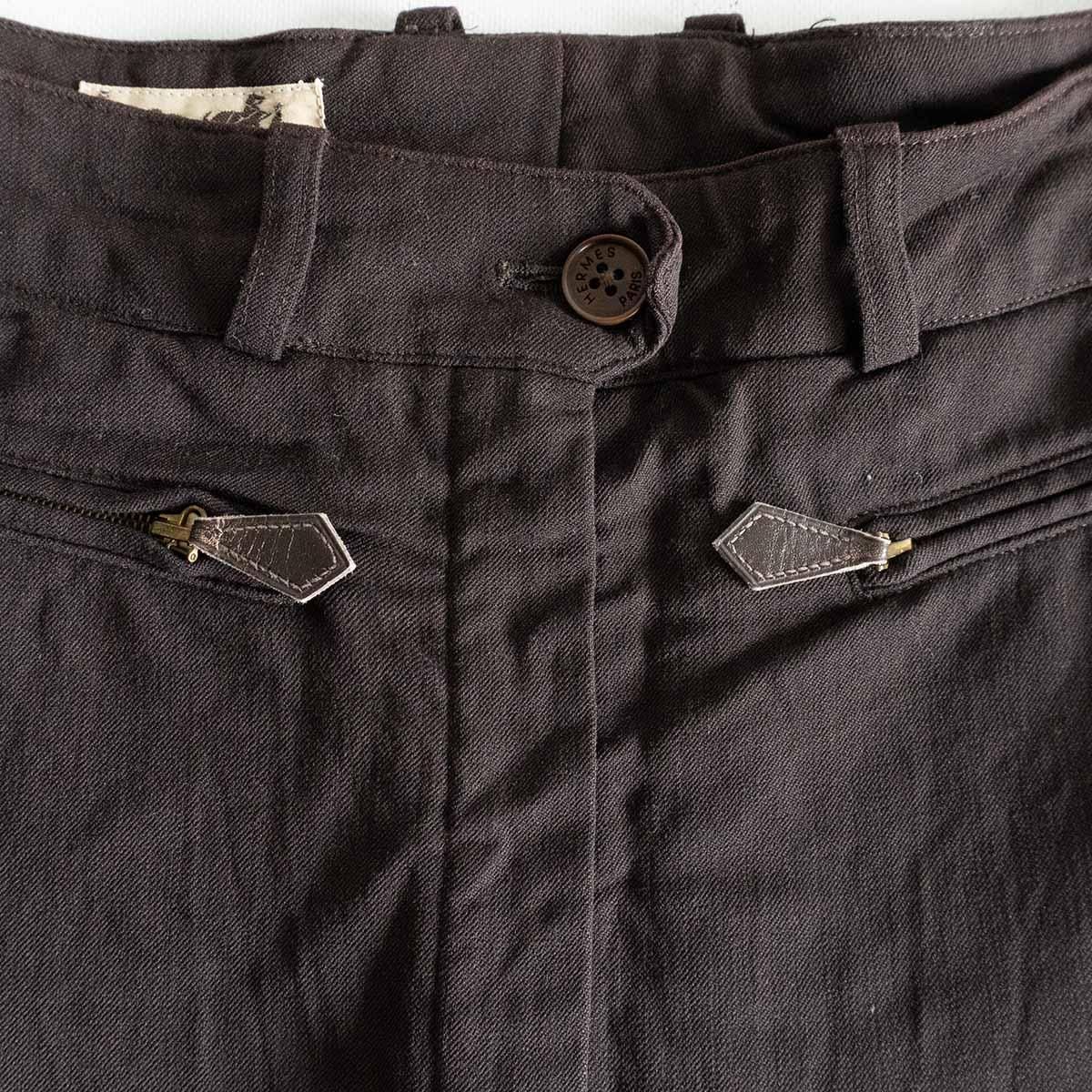 高級品】HERMES【スラックス パンツ】38 ダークブラウン エルメス