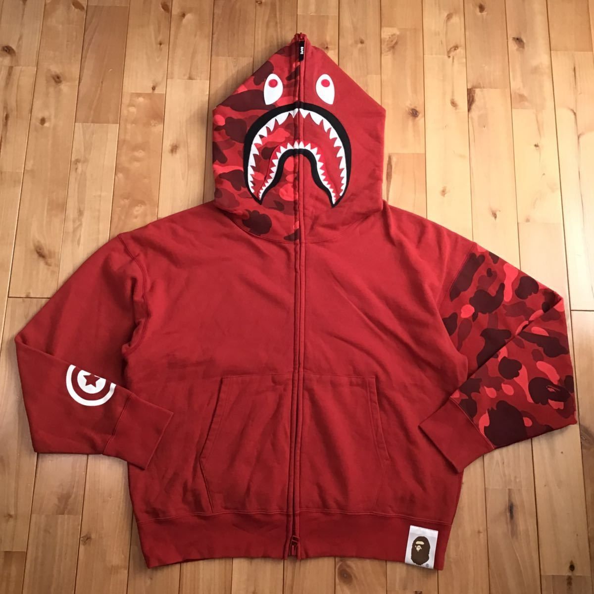 Giant shark full zip hoodie Lサイズ a bathing ape BAPE Red camo