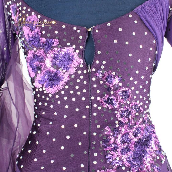社交ダンス 衣装 スタンダードドレス スタンダード ドレス ワンピース 紫 フリル デモ 競技 ダンス パーティ フロート パープル系 スパンコール レース 社交ダンス服 ワンピースドレス イベント用 パーティードレス スタンダード衣装 競技用ドレス WHITEMONARCHHOTEL_COM
