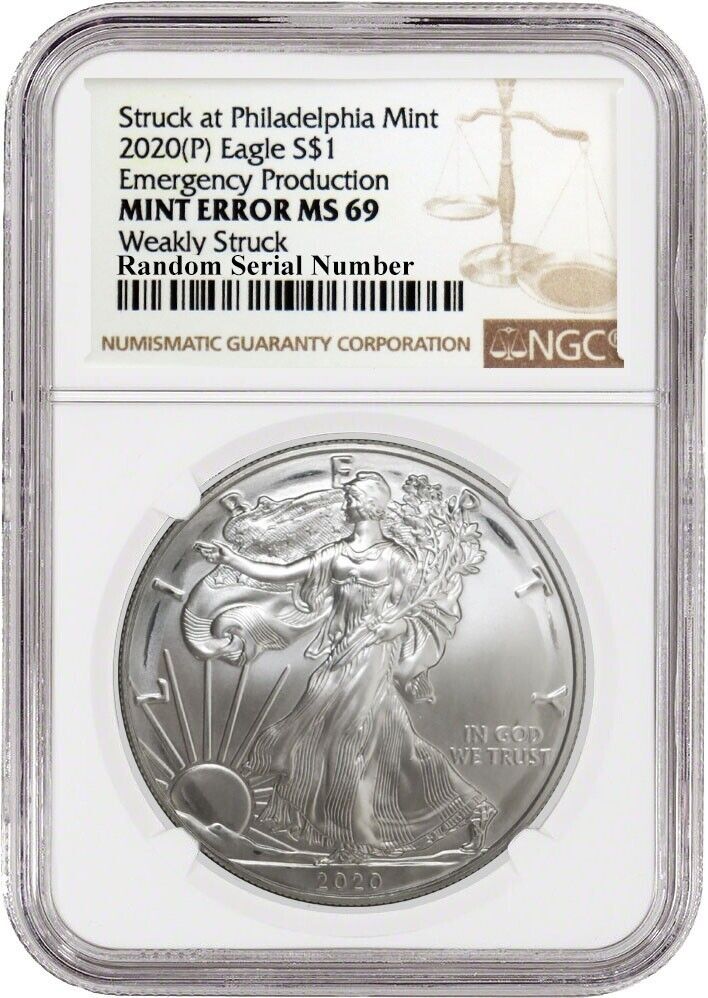 2020 P $1 Silver American Eagle MINT ERROR Weakly Struck NGC MS69 Pr