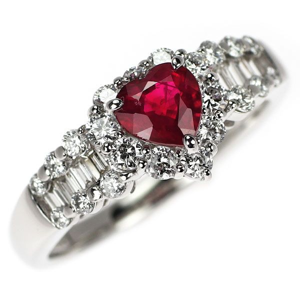 Pt900 ハートシェイプ ルビー ダイヤモンド リング 0.627ct D0
