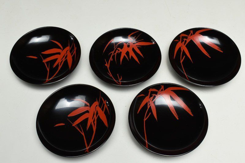 木製黒塗 見返朱竹笹文絵替