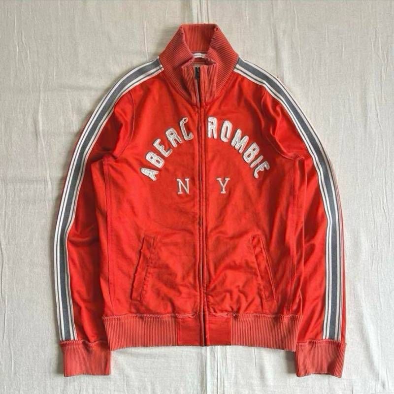 美品 A&F アバクロ フルジップ ジャケット ジャージ スウェット ブルゾン ロゴ刺繍 Abercrombie&Fitch 赤 (XL) 00s archive A\u0026F アバクロンビー\u0026フィッチ スウェット生地 フルジップ
