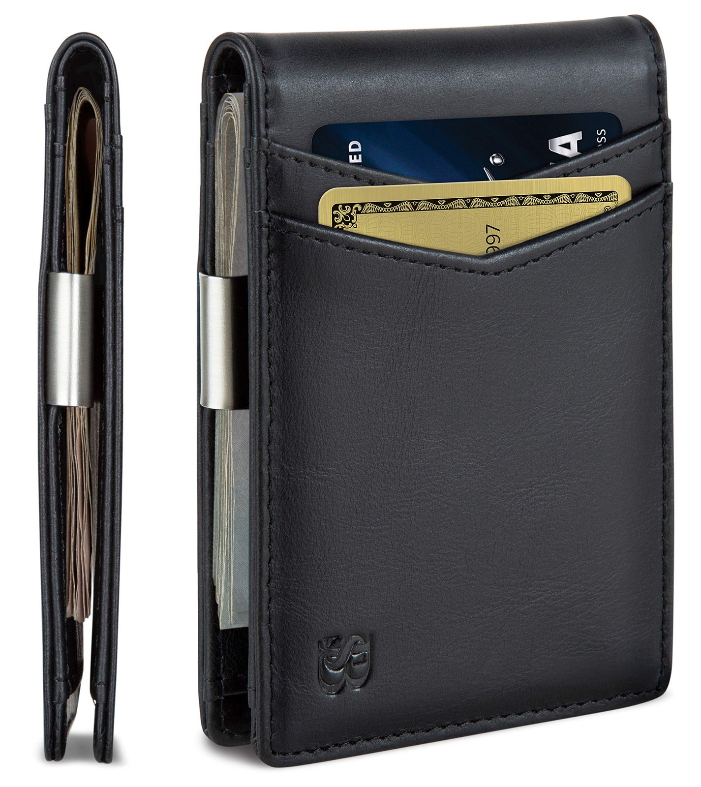 SERMAN BRANDS マネークリップ財布 - メンズ財布 スリム フロントポケット RFIDブロック カードホルダー ミニマリスト ミニ二つ折り， チャコールブラック， Slim 