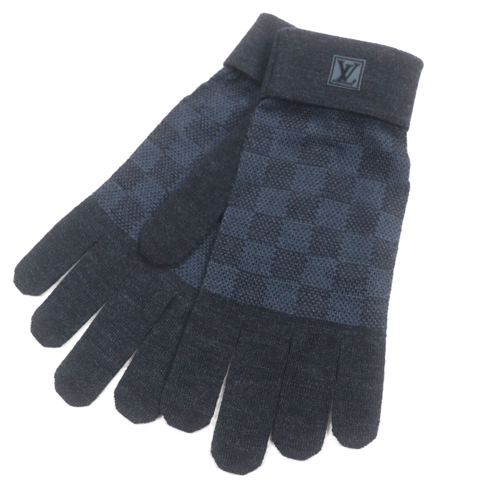 LOUIS VUITTON ルイヴィトン M70008 ダミエグラフィット ダミエ ゴン プティ ウール99% ニットグローブ 手袋 グレー ブルー イタリア製 メンズ